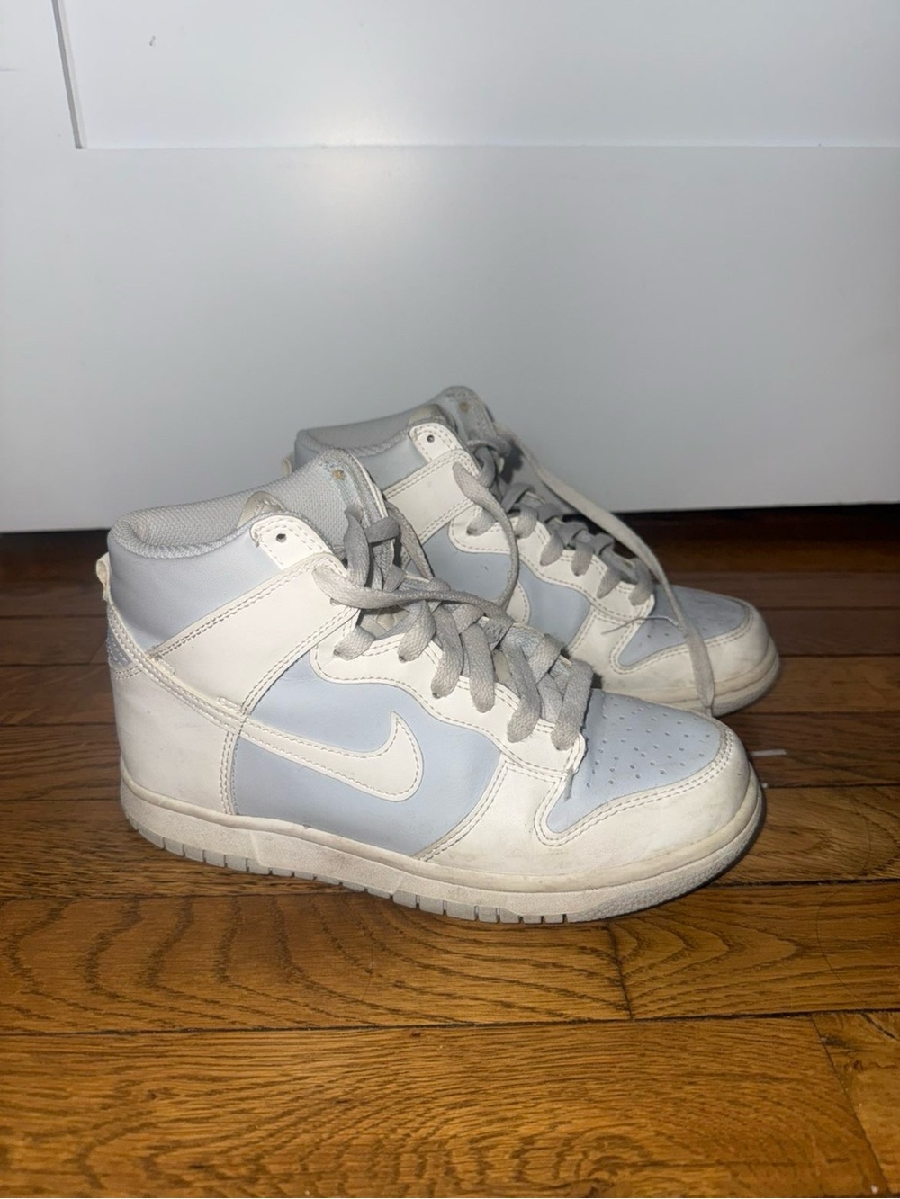 Nike White and Light Blue High-Top Sneakers - Classic Swoosh